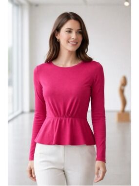Banana Republic Pink Long Sleeve Peplum Top Size S